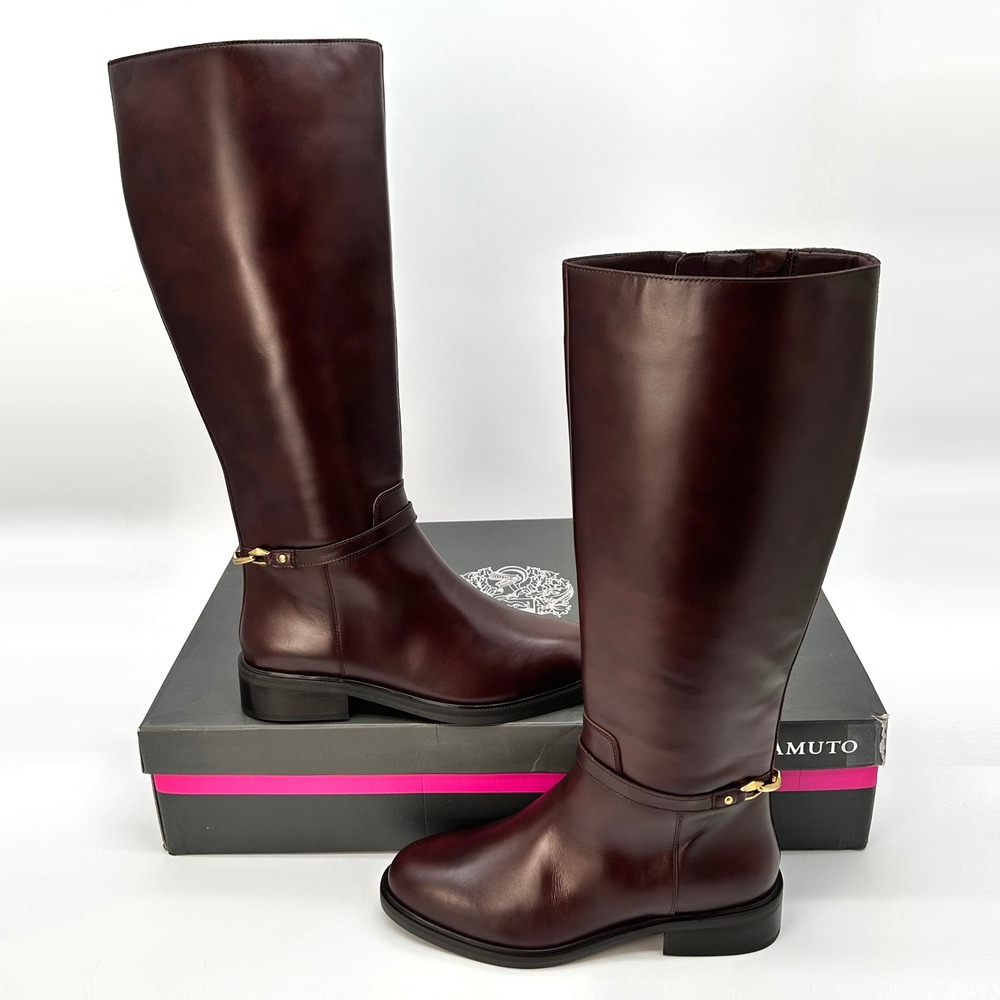 Knee High Riding Boots Vince Camuto Adria Womens Sz 8.5 Mahogany Red Leather NEW
